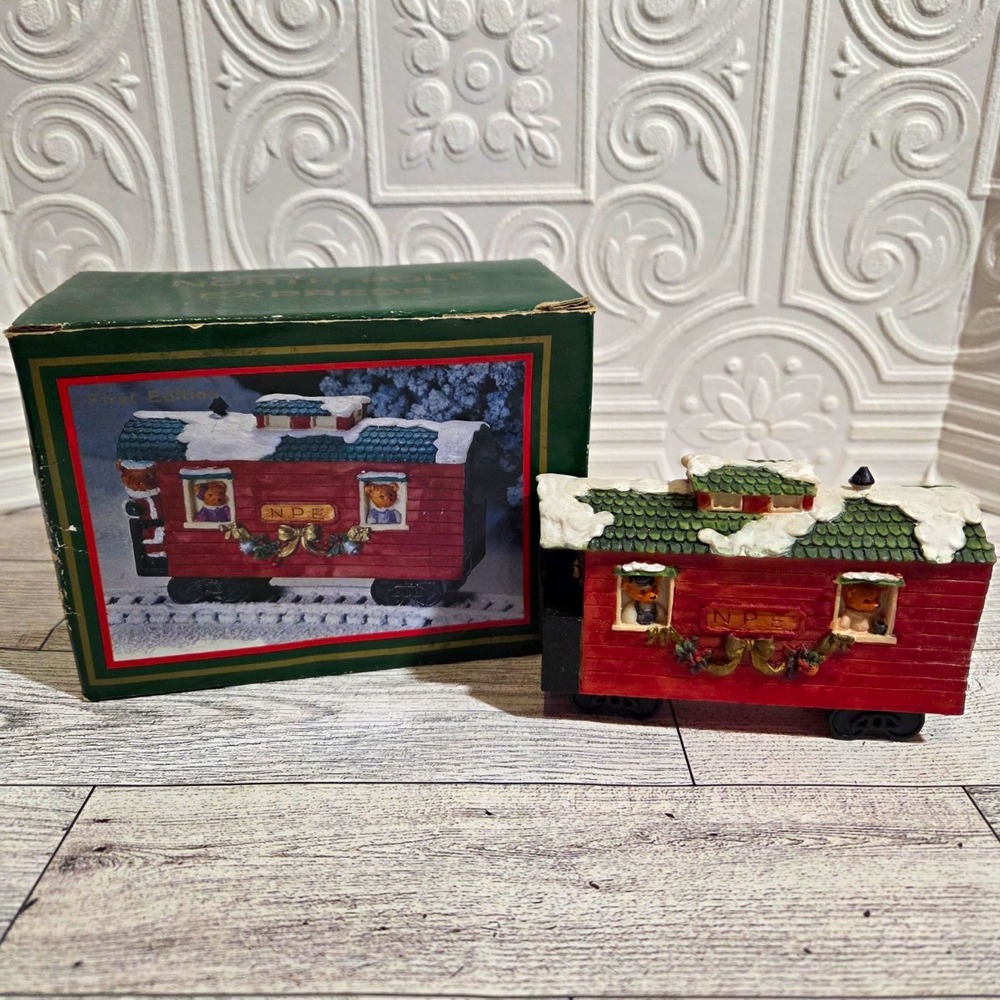 North Pole Express Christmas Village Train Car Resin Figurine Boxed 1994
